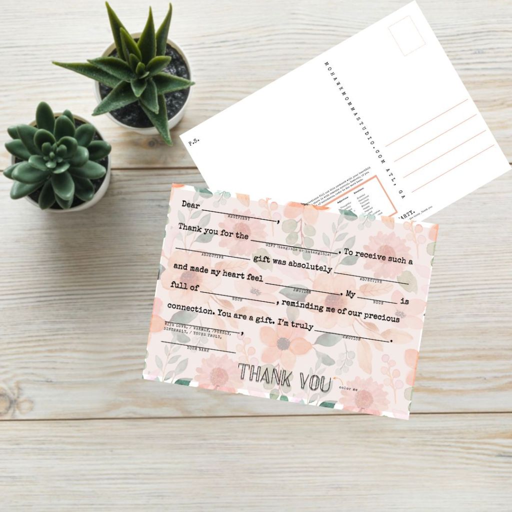 floral fill in blank - thank you postcard